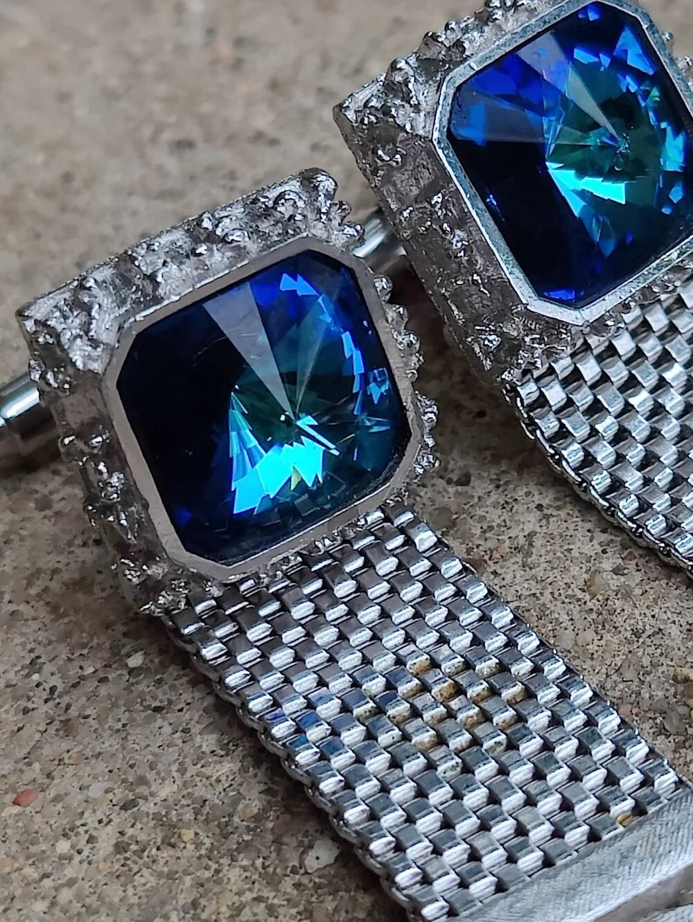Vintage Dante Blue Rivoli Foiled Back Crystal Cuff Links